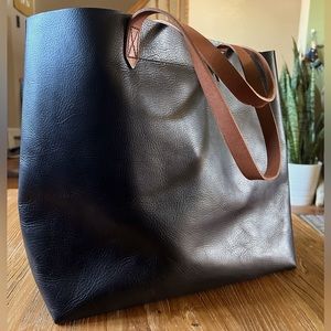 Madewell Transport Tote - Black Leather with Tan Handles